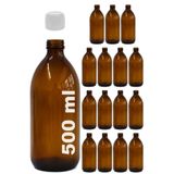 Afracam Amber Ecza Şişesi, 500 ml, Kahverengi Cam, Plastik Contalı Kilit Kapak, Hava ve Sıvı Sızdırmaz, 28mm Ağız Çaplı, Parfüm Demlemek İçin Uygun, 15 Adet (500 ml, Beyaz Kapak)