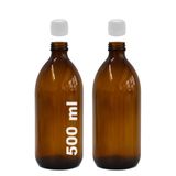 Afracam Amber Ecza Şişesi, 500 ml, Kahverengi Cam, Plastik Contalı Kilit Kapak, Hava ve Sıvı Sızdırmaz, 28mm Ağız Çaplı, Parfüm Demlemek İçin Uygun, 2 Adet (500 ml, Beyaz Kapak)