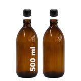 Afracam Amber Ecza Şişesi, 500 ml, Kahverengi Cam, Plastik Contalı Kilit Kapak, Hava ve Sıvı Sızdırmaz, 28mm Ağız Çaplı, Parfüm Demlemek İçin Uygun, 2 Adet (500 ml, Siyah Kapak)