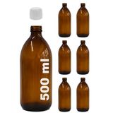 Afracam Amber Ecza Şişesi, 500 ml, Kahverengi Cam, Plastik Contalı Kilit Kapak, Hava ve Sıvı Sızdırmaz, 28mm Ağız Çaplı, Parfüm Demlemek İçin Uygun, 6 Adet (500, Beyaz Kapak)