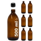 Afracam Amber Ecza Şişesi, 500 ml, Kahverengi Cam, Plastik Contalı Kilit Kapak, Hava ve Sıvı Sızdırmaz, 28mm Ağız Çaplı, Parfüm Demlemek İçin Uygun, 6 Adet (500, Siyah Kapak)