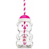 Afracam Ayıcıklı Cam Bardak Soğuk Içecek, Frozen, Detoks Bardağı 500 ml Pembe Detaylı ve Pipetli