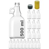 Afracam Galon Şeffaf 500 ml Kilitli Kapaklı ve Kapüşonlu Boş Cam Şişe 18 Adet