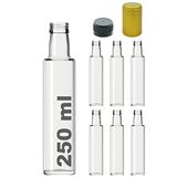 Afracam Kalın Cam Şişe Seti, 250 ml, Yağdanlık Akıtıcılı Kapaklı, Yağlık ve Sirkelik, Kapüşonlu, 6 Adet, Yeniden Kullanılabilir (Şeffaf, Dorika (Yuvarlak))