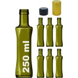 Afracam Kalın Cam Şişe Seti, 250 ml, Yağdanlık Akıtıcılı Kapaklı, Yağlık ve Sirkelik, Kapüşonlu, 6 Adet, Yeniden Kullanılabilir (Yeşil, Geolive (Kavisli))