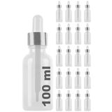 Afracam Şeffaf 100 ml Metal Gümüş Sızdırmaz Kapaklı Dropper Damlalık Cam Şişe 20 Adet