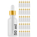 Afracam Şeffaf 50 ml Metal Gold Sızdırmaz Kapaklı Dropper Damlalık Cam Şişe 30 Adet