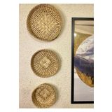 afralya home 3lü Bohem Rattan Bambu Hasır Duvar Sepeti/süsü Duvar Tabağı Seti