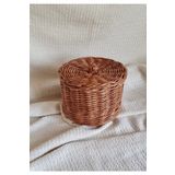 afralya home Hasır Rattan Bambu El Yapımı Kapaklı Sepet/ Çok Amaçlı Sepet/ Saklama Kutusu 17x17 Cm
