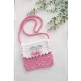 afralya home Kirazlı Çocuk Çantası / Örgü Çocuk Çantası /Pembe Sevimli Çocuk Çantası