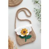 afralya home Papatyalı Çocuk Çantası / Örgü Çocuk Çantası /Pembe Sevimli Çocuk Çantası