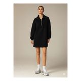 Afri 3 İplik Şardonlu Siyah Oversize Fermuarlı Tunik Sweatshirt - Günlük Spor Elbise