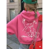 Afri Çocuk Oversize Kapüşonlu Pembe Sweatshirt – Sevimli Ayıcık Baskılı Kapüşonlu Sweatshirt - 7 - 8 Yaş
