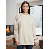 Afri Ekru Dantel Detaylı Sweatshirt – Şık ve Rahat Günlük Kadın Üst – Yumuşak Kumaş