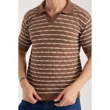 Afri Erkek Polo Yaka Baklava Desenli Dokulu Kahverengi Kısa Kollu Triko Tişört - 2XL