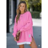 Afri Kadın Oversize Sweatshirt Yan Fermuar Detaylı Uzun Kollu Pembe Tunik - 2XL