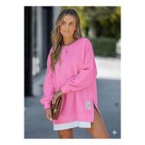 Afri Kadın Oversize Sweatshirt Yan Fermuar Detaylı Uzun Kollu Pembe Tunik
