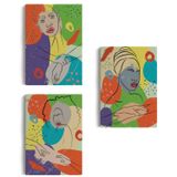Afrikalı Kadın 3'lü Portre Seti Pop Art Dekoratif Kanvas Tablo, Duvar Dekoru AG7