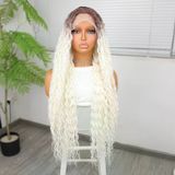 Afro Daa Kumral Beyaz Platin Ombre Fiber Sen Tül Peruk