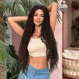 Afro Dalga Fiber Sentetik Tül Peruk - Kahverengi
