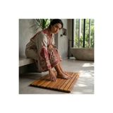 Afro Garden Kaydırmaz Ahşap Banyo Paspası - Gerçek Teak Ağacı Duş Izgarası 50 X 70 Cm