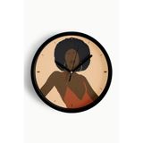 Afro Stil Kadın Minimalist Modern Duvar Saati - 30cm - Önü Camlı Siyah Kasa - Sessiz Mekanizma, JH0841S30SKP