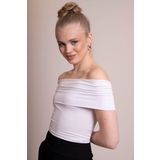 Afrodit Kadın Beyaz Omzu Açık Büzgülü Crop Body - Şık ve Rahat Fit Bluz