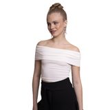Afrodit Kadın Ekru Omzu Açık Büzgülü Crop Body - Şık ve Rahat Fit Bluz