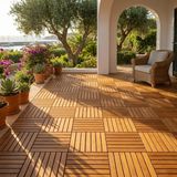 AfroTeak Bahçe Ahşap Deck Döşeme - Geçmeli Dış Mekan Teak Zemin Kaplama 50X50CM Tik Ağacı Yer Karosu - 1 adet