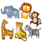 Afuntuo 6 adet dev gülümseme orman safari hayvanları balonlar, büyük maymun fil, zebra, leopar, aslan, zürafa, folyo balonlar, vahşi bir safari, hayvanat bahçesi, orman, slogan, parti, bebek partisi, doğum