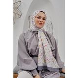 Afvente Çiçek Desen Gri Soft Pamuk Şal