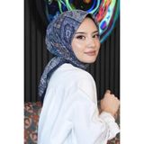 AFVENTE Etnik Desen Lacivert Soft Pamuk Eşarp