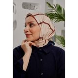 Afvente Geometrik Desen Bej Soft Pamuk Eşarp