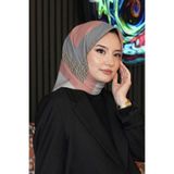 AFVENTE Geometrik Desen Gri - Somon Soft Pamuk Eşarp