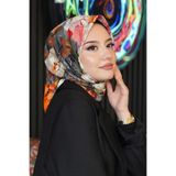 AFVENTE Gül Desen Turuncu Soft Pamuk Eşarp