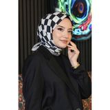 Afvente Kareli Desen Siyah - Beyaz Soft Pamuk Eşarp