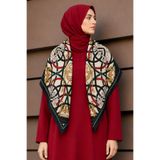 AFVENTE Kemer Desen Yeşil-Kırmızı Soft Fular Eşarp 90x90 cm