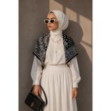 AFVENTE Klasik Paisley Desen Siyah-Beyaz Soft Fular Eşarp 90x90 cm