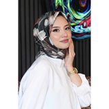 Afvente Lale Desen Antrasit Soft Pamuk Eşarp - 95 x 95 cm
