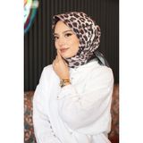 Afvente Leopar Desen Bej Soft Pamuk Eşarp - 95 x 95 cm