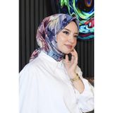 Afvente Leylak Soft Pamuk Eşarp Dalgalı Çiçek Desen 95 x 95 cm Dört Mevsim Kullanıma Uygun
