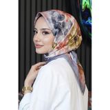 AFVENTE Manolya Çiçek Desen Füme Soft Pamuk Eşarp
