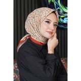 Afvente Mini Çiçek Desen Mercan Soft Pamuk Eşarp - 95 x 95 cm