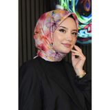 Afvente Orkide Desen Pudra Soft Pamuk Eşarp - 95 x 95 cm