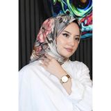 Afvente Papatya Desen Gri Soft Pamuk Eşarp - 95 x 95 cm
