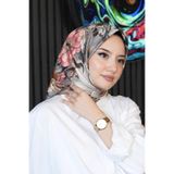 AFVENTE Papatya Desen Gri Soft Pamuk Eşarp