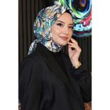 AFVENTE Soyut Yaprak Desen Yeşil Soft Pamuk Eşarp