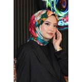 Afvente Tropikal Çiçek Desen Fuşya Soft Pamuk Eşarp - 95 x 95 cm