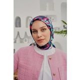 Afvente Yaprak Desen Mavi Soft Pamuk Eşarp