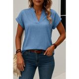 Ag Shoppings Kadın Kısa Kollu Hakim Yaka Sofya Bluz - 2XL - 3XL - Mavi